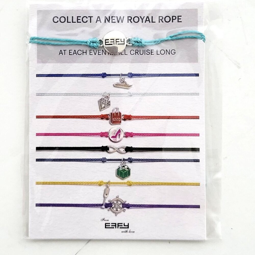 Effy Royal Caribbean Teal Rope Bracelet NEW Sealed Logo Disk Charm Silver Tone